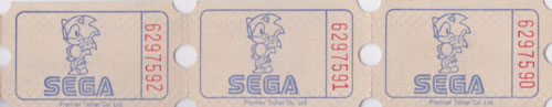 Sonic Sega Arcade Paper Tickets