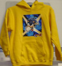 Yellow hooded sweat shirt flying Sonic