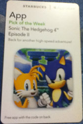 Starbucks Sonic 4 Episode 2 App Card