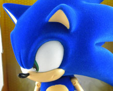 Flocked Sonic figure texture close-up