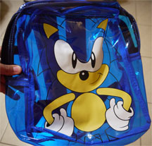 Clear blue plastic Sonic school bag