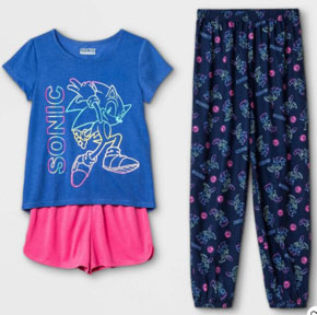 Girls Kids Sonic Amy Pajama 3 Piece Set