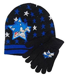 Knit Cap Hat & Gloves Sonic Stars Set Black