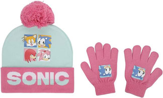Pink Classic Style Hat Gloves Set Winter